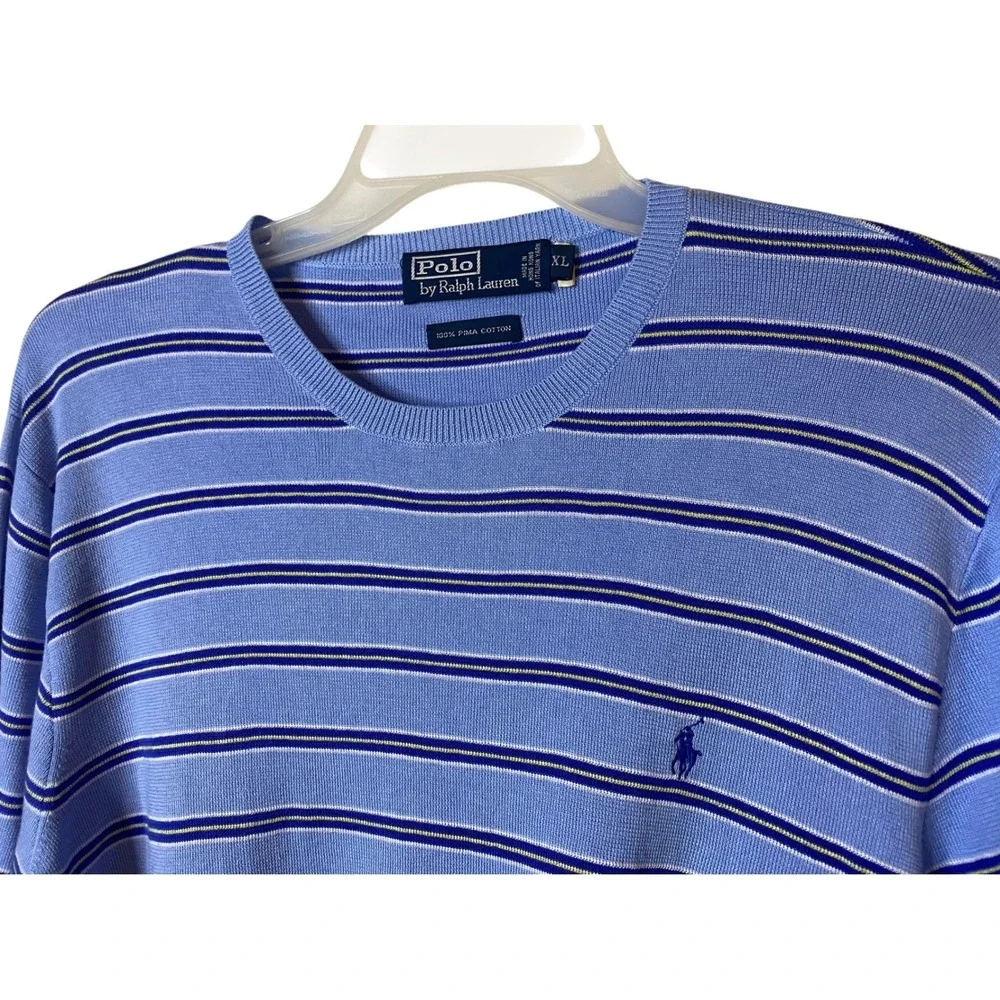 Polo Ralph Lauren Mens XL Blue Striped Pima Cotton Crewneck Pullover Sweater